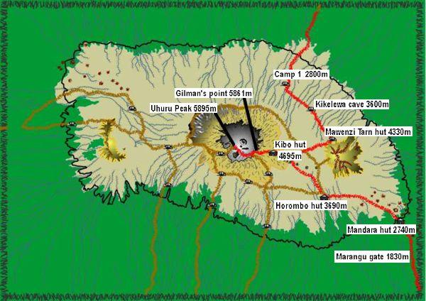 Kilimanjaro route map the Rongai route